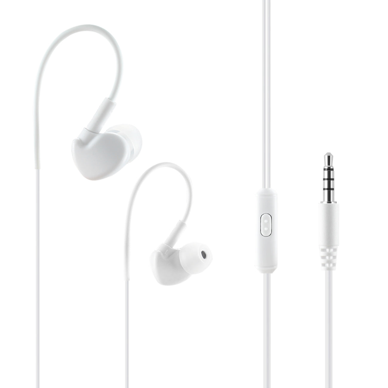 HS1440-35MMMICWH UNIVERSAL SPORT STEREO EARPHONES W. TANGLE FREE NOODLE CABLE AND MIC IN WHITE